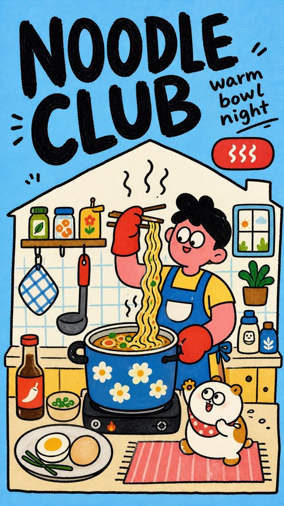 Sky Blue Home Life Doodle Poster Style